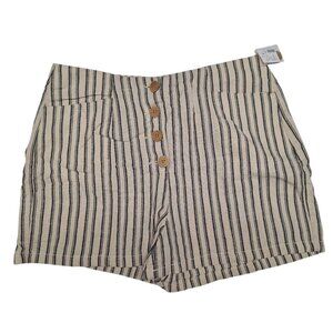 Maurices Button Fly Shorts Linen Blend High Rise Womens 14 Striped With Tags‎